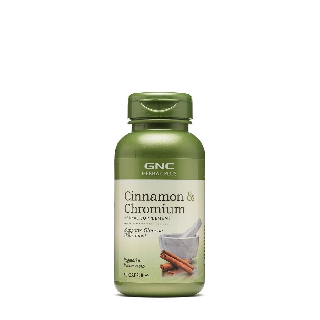GNC Herbal Plus Cinnamon " Chromium Supplement, Vegetarian, Supports Glucose Utilización, 30 Servings