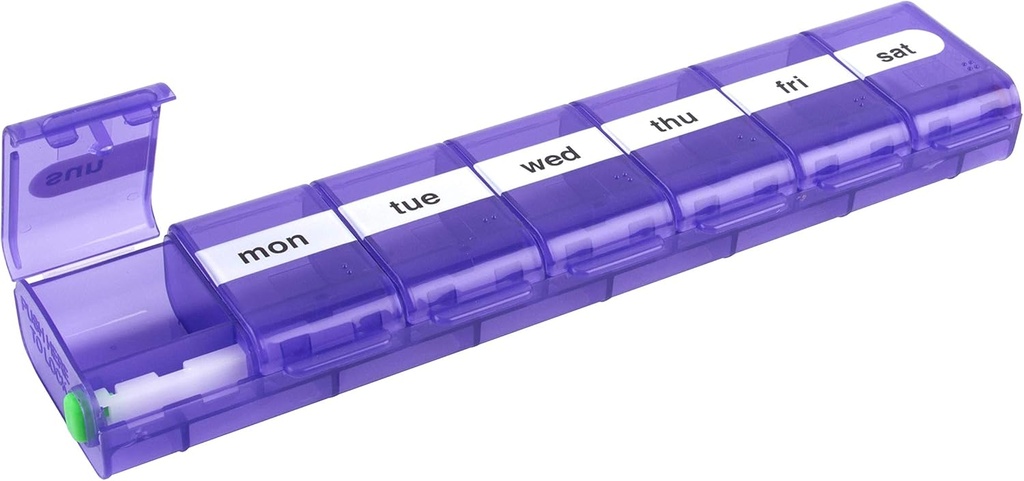 EZY DOSE Caja semanal de píldoras (7 días), Planificador de Medicina, Caja de Organizador de Vitaminas, Compartimientos de bloqueo de X-Large para la medicina de prescripción segura y prevenir la espiración accidental, color mayo Vary