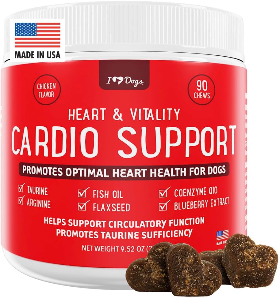 iHeartDogs Heart &amp; Vitality Cardio Support for Dogs - Dog Heart Health Supplement with Anchovy Oil, Taurine, Flaxseed, Arginine, Blueberry Extract, Coenzyme Q10