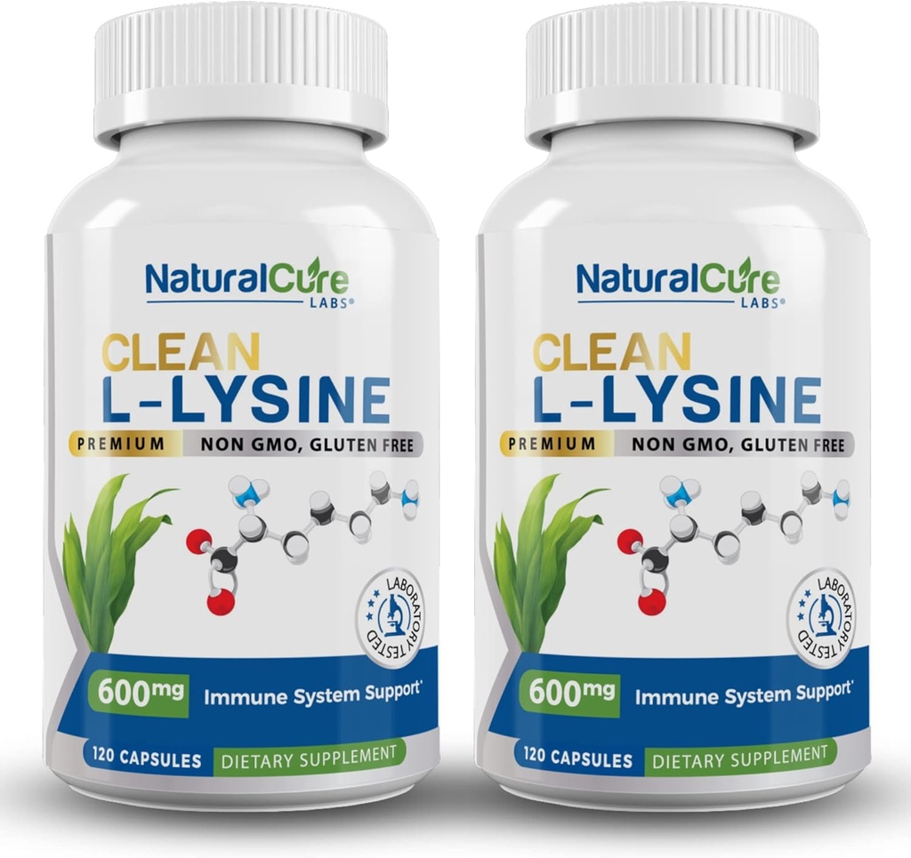L-Lysine 600mg, 120 Capsules fort Vegan, Non-GMO, & Gluten Free