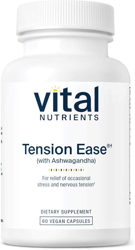 Vital Nutrients Tension Ease con Ashwagandha Silencioso suplemento de alivio de estrés para el alivio de estrés ocasional y tensión nerviosa ¦ Gluten, Dairy, Soy Free ← Non-GMO Silencio 60 cápsulas