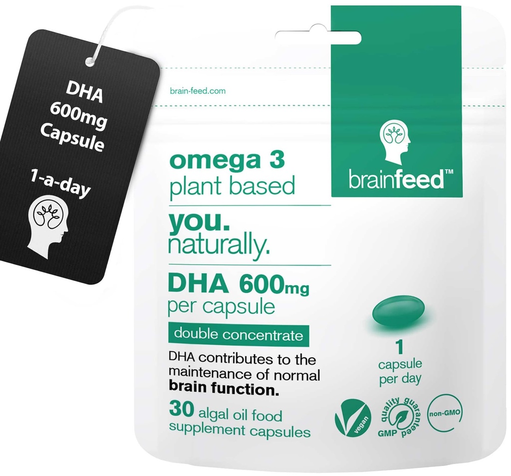 Vegan DHA 600mg | Brain & Eye Health (30) | 1-A-Day | 1000mg Algae Omega 3