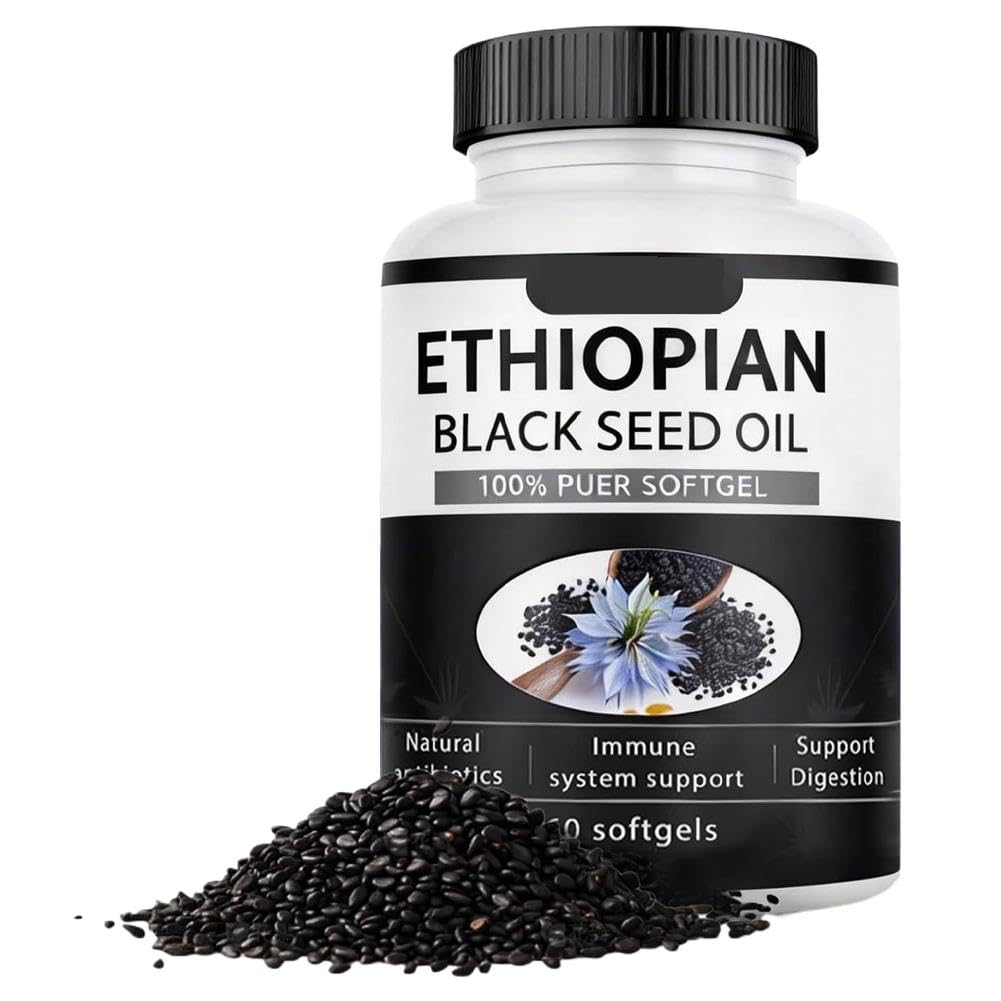Purely Ethiopian Black Seed Oil Capsules, Purely Nutrient Ethiopian Black Seed Oil, Organic Cold Pressed, Non-GMO, Gluten-Free, 60 Softgels