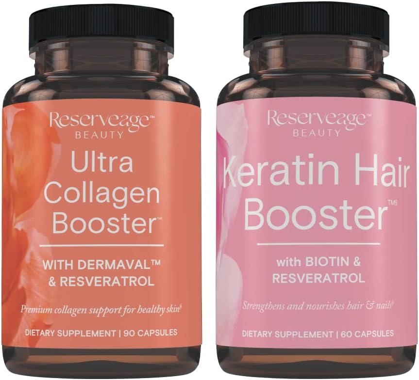 Reserva Ultra Collagen Booster " Keratin Booster de pelo - Características Dermaval, Biotin & Resveratrol - Soporte Peluquería & Esquí - 90 cápsulas Ultra Collagen, 60 cápsulas de queratina