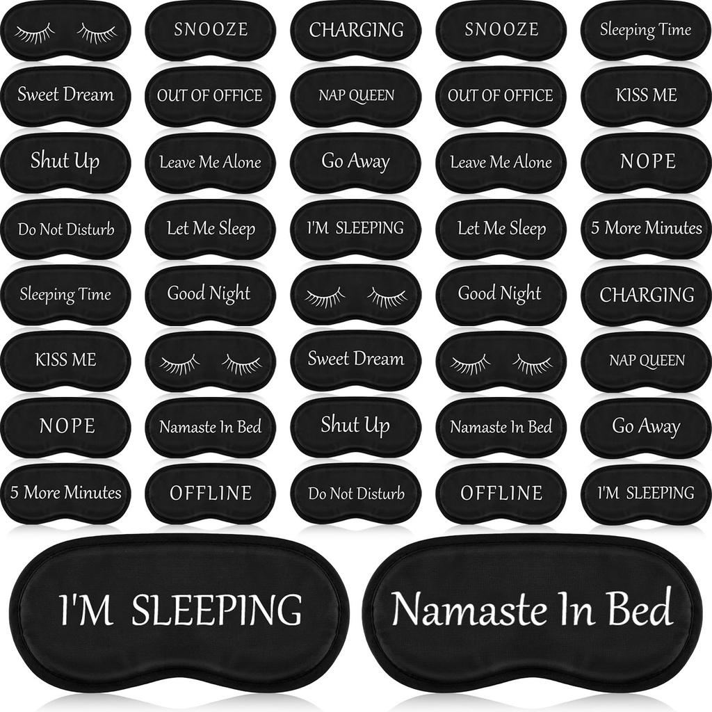 Eurzom 40 Pcs Funny Sleep Mask Bulk Soft Blackout Adjustable, Black