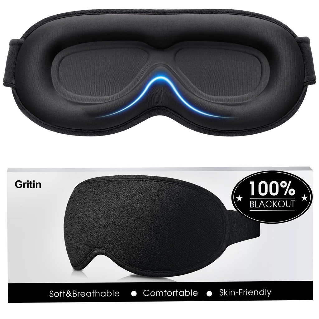 Gritin 100% Blackout Sleep Eye Mask for Women Men, Zero Pressure Sleep Mask