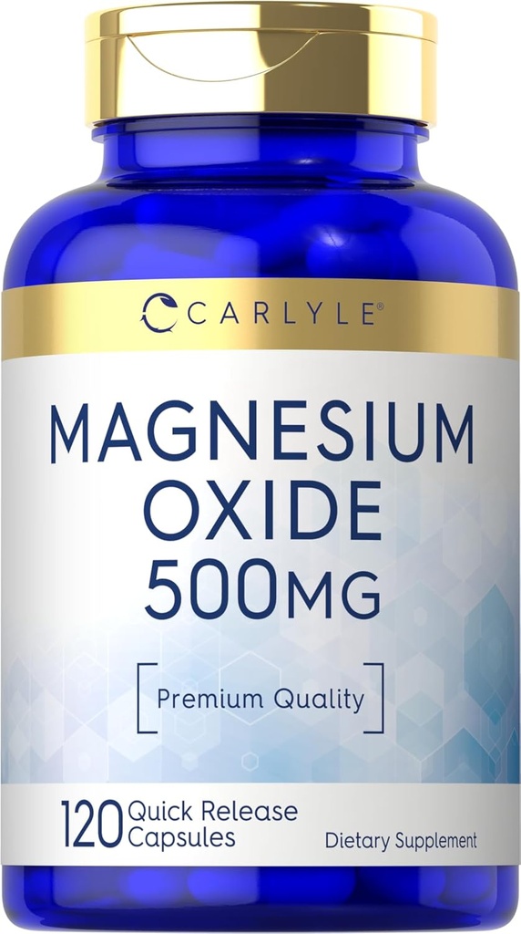 Carlyle Magnesium Oxide 500mg TEN 120 Capsules TEN Premium Quality TENIDA Non-GMO y Gluten Free Supplement