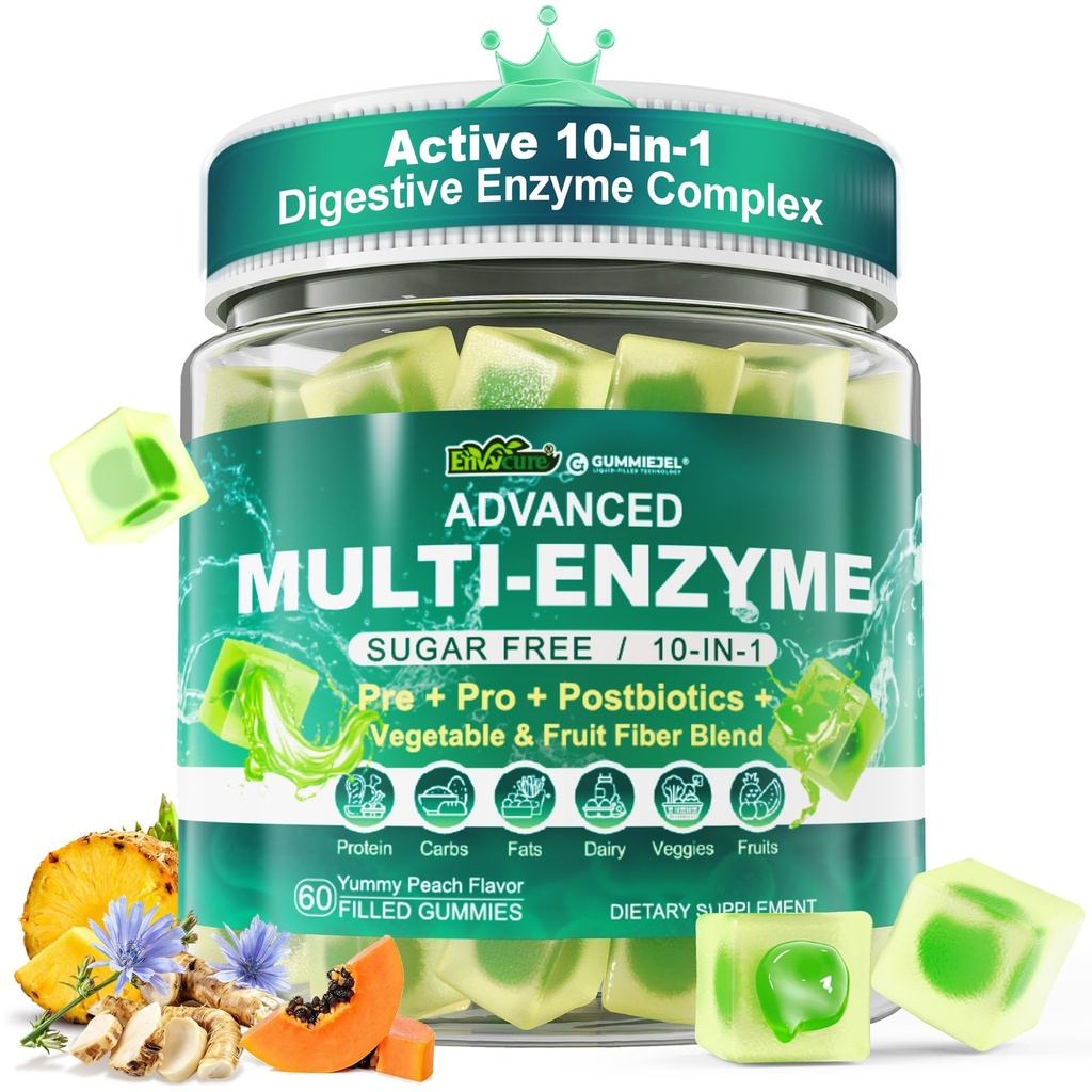 Digestive Enzymes Gummies for Women & Men, Multi-Enzymes with 90Billion CFU Probiotics and Prebiotics & Postbiotic, Vegetable & Fruit Fiber Blend, Super Enzymes for Digestive & Gut Health,Immune,60Cts
