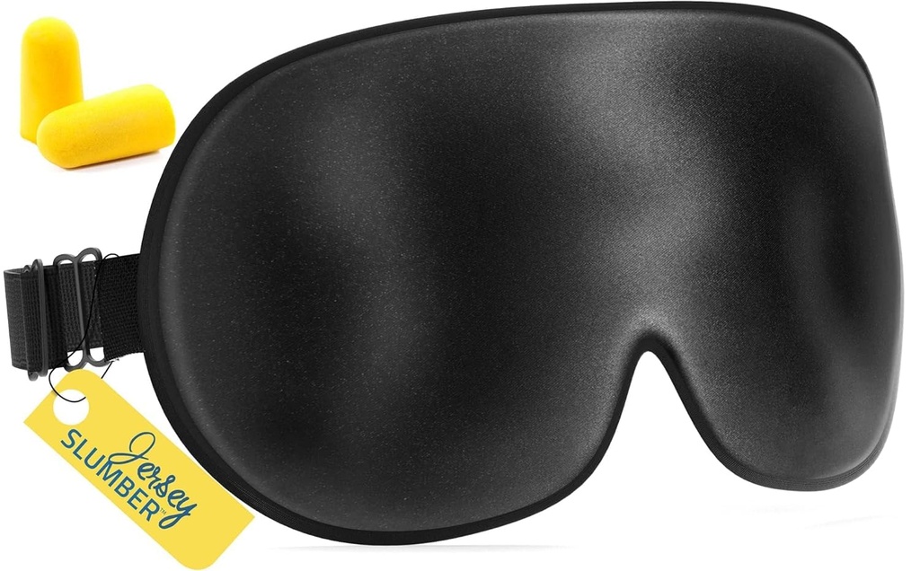Jersey Slumber 100% Silk Sleep Mask for Women Men Side Sleeper - Light Blocking Eye Mask for Sleeping, Zero Pressure Soft Blindfold, Adjustable Strap, Silk Eye Cover for Travel Nap - Black