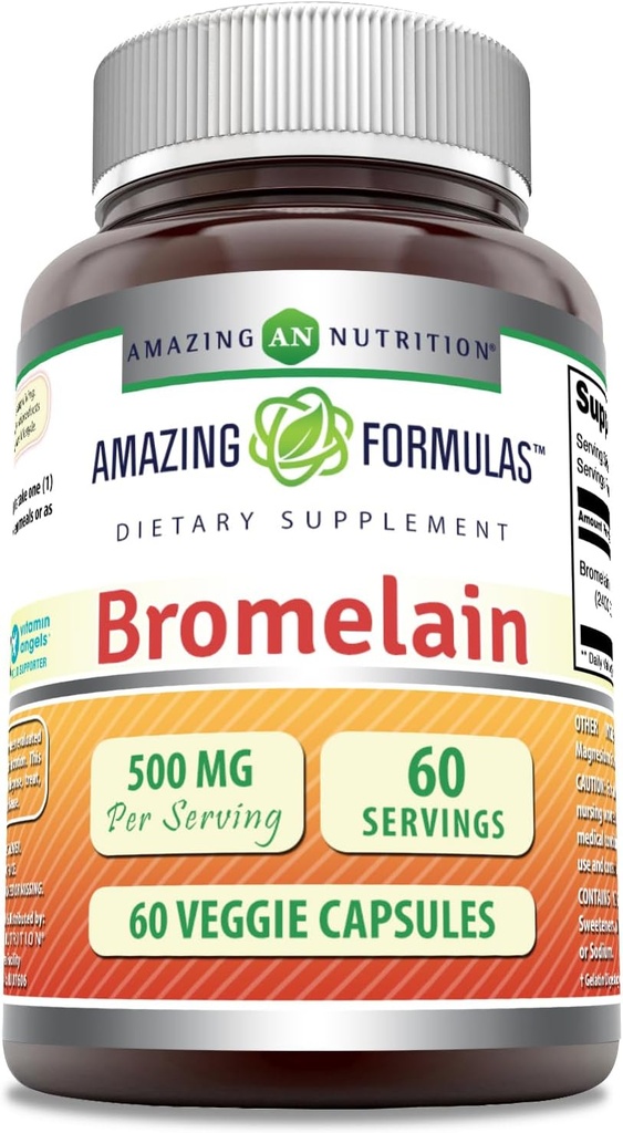 Fórmulas asombrosas Bromelain 500mg 2400 GDU, 60 cápsulas vegetarianas ← No GMO Silencio Gluten Free ← Hecho en EE.UU.