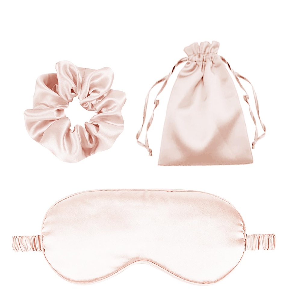 3Pcs Satin Eye Mask Silk Sleep Masks Set Silky Blindfold Eyeshade Blackout Eyes Cover Pouches Bag Scrunchy Wedding Gift