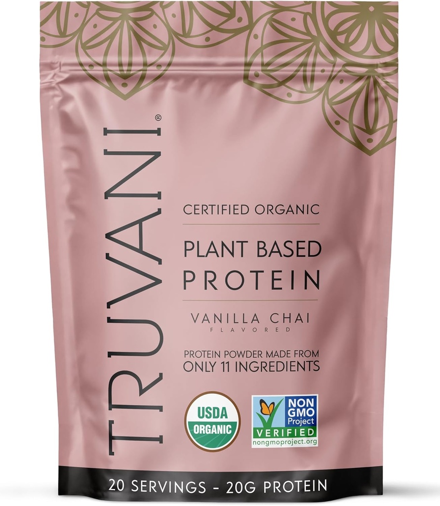 Truvani Vegan Pea Protein Powder ← Vanilla Chai Silencio 20g Orgánica Planta Basada Proteína Silencio 20 Servings ← Keto TENIDO Gluten " Dairy Free ← Bajo Carb