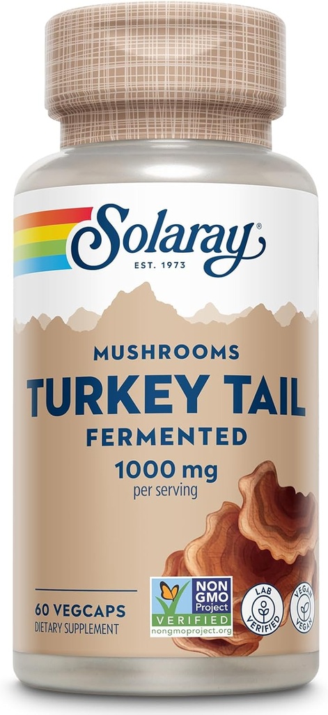 SOLARAY Fermented Turquía Tail Mushroom Suplemento 1000mg - General Wellness Support - Turquía Tail Mushroom Capsules with Organic Mushrooms - Vegan, Non-GMO, Lab Verified, 60-Day Guarantee, 30 Servings