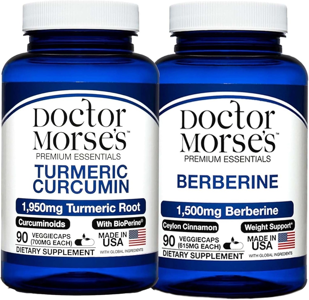 Curcumina Turmérica del Doctor Morse 1950mg " Berberine 1500mg Bundle - Soporte Conjunto, Metabolismo Saludable, y Immune Boost con BioPerine & Ceylon Cinnamon, FDA-Registrado, NSF-Certified 90 Capsules
