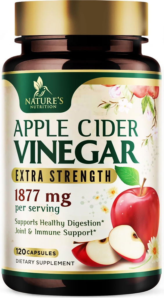 Manzana de vinagre cápsulas 1877mg - Extra Strength Detox &amp; Cleanse with Vitamin D & Zinc - Premium ACV Pills with Joint Natural Digestion & Immune Support - Suplemento vegetariano - 120 cápsulas