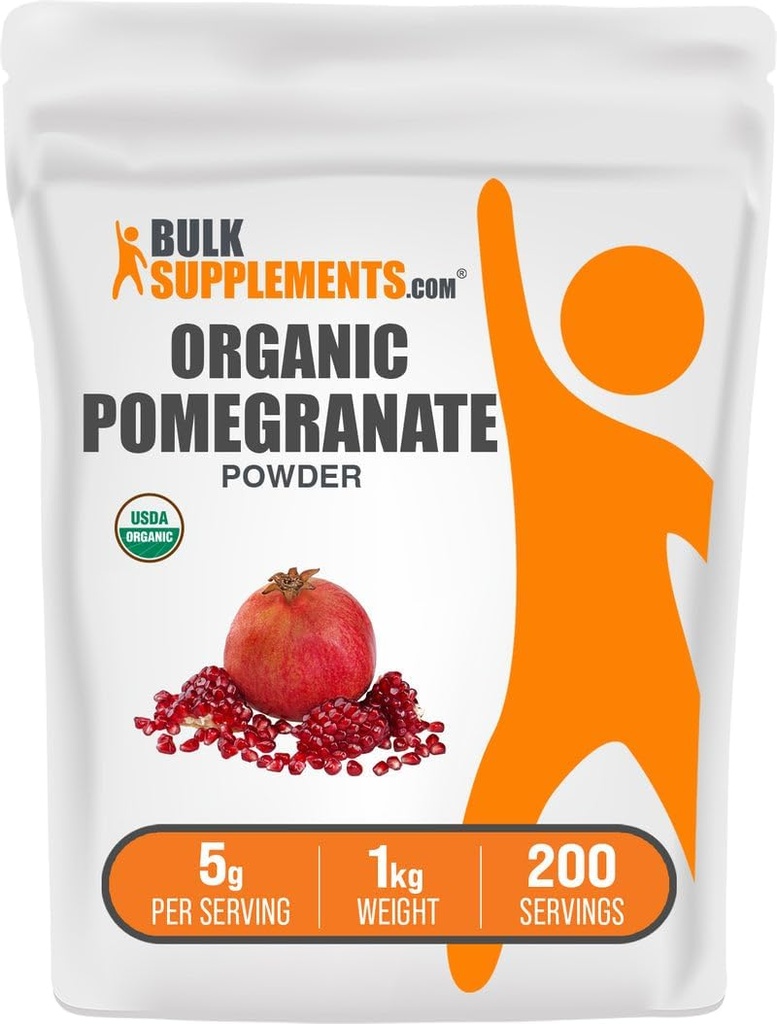 BulkSupplements.com Polvo de granada orgánica - Suplemento de granada para soporte de inmuno, Suplemento de hierbas - Sin gluten, 5g por ser, 1kg (2,2 libras) (Pack de 1)