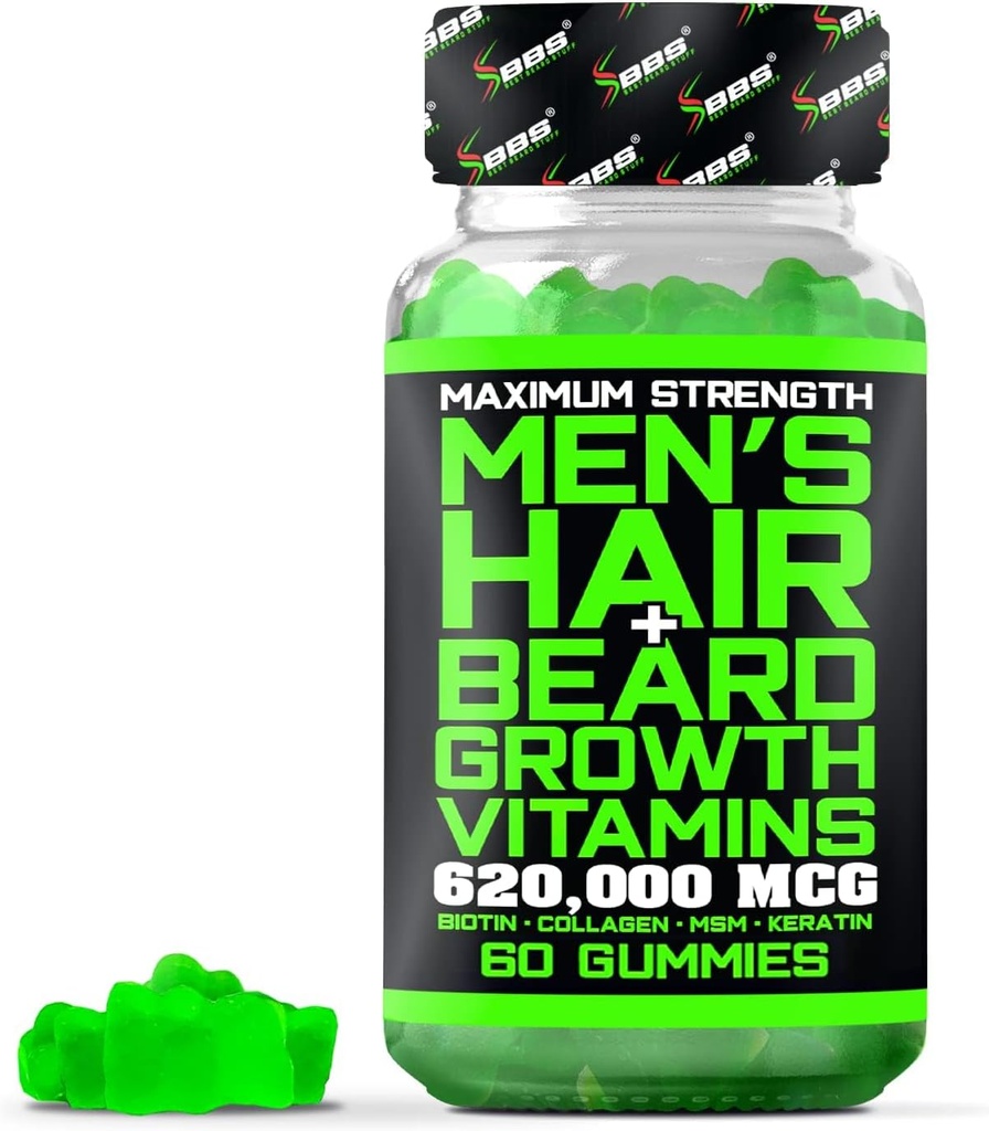 Mejor Beard Stuff Beard Growth Vitamins - Biotin Gummies for Beard & Hair Growth – Maximum Strength 620,000mcg Biotin with Collagen, MSM, Keratin & Bamboo Extract