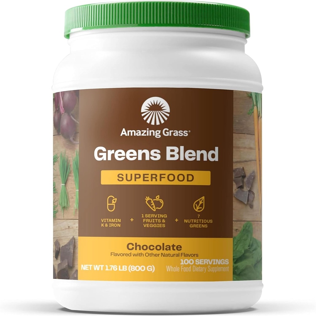 Increíble Grass Greens Superfood Powder: Greens Powder with Digestive Enzymes & Probiotics, Organic Spirulina, Chlorella, and Beet Root Powder, Chocolate, 100 Servings