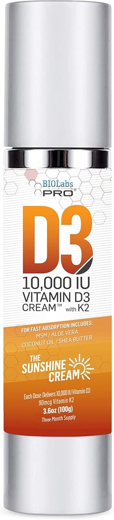 Todas las vitaminas naturales D3 10000IU Vitamina D Crema Máxima Fuerza, Lucha contra la deficiencia de vitamina D Naturalmente - con vitamina K2 & extracto de hoja de oliva - Tres meses de suministro - seguro " eficaz (10.000IU - 3.6oz)