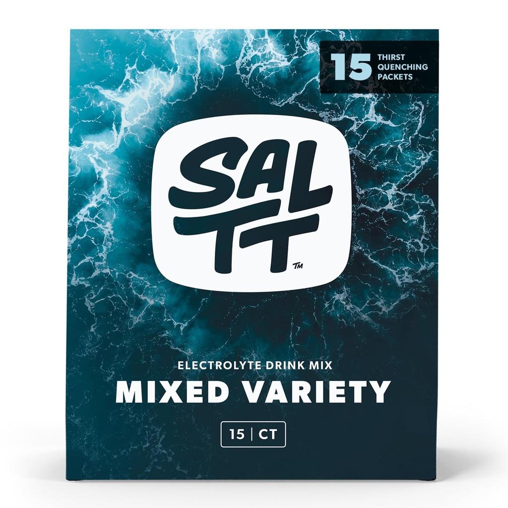 SALTT Electrolytes Embalajes de Polvo, Todas las cosas Empaquetado de Variedad (15 Packets) - Magnesio, Potasio, Sodio, Minerales Trace - Vegan & Gluten Gratis - Esenciales de Viaje - Hecho en EE.UU.
