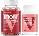 Gummies de hierro vegano + Hierro Bisglycinate 30MG ← Vegan Iron Suplemento Apoyo para la Energía Sanitaria y Diaria para Adultos & Niños - 90 Condes+60 Condes