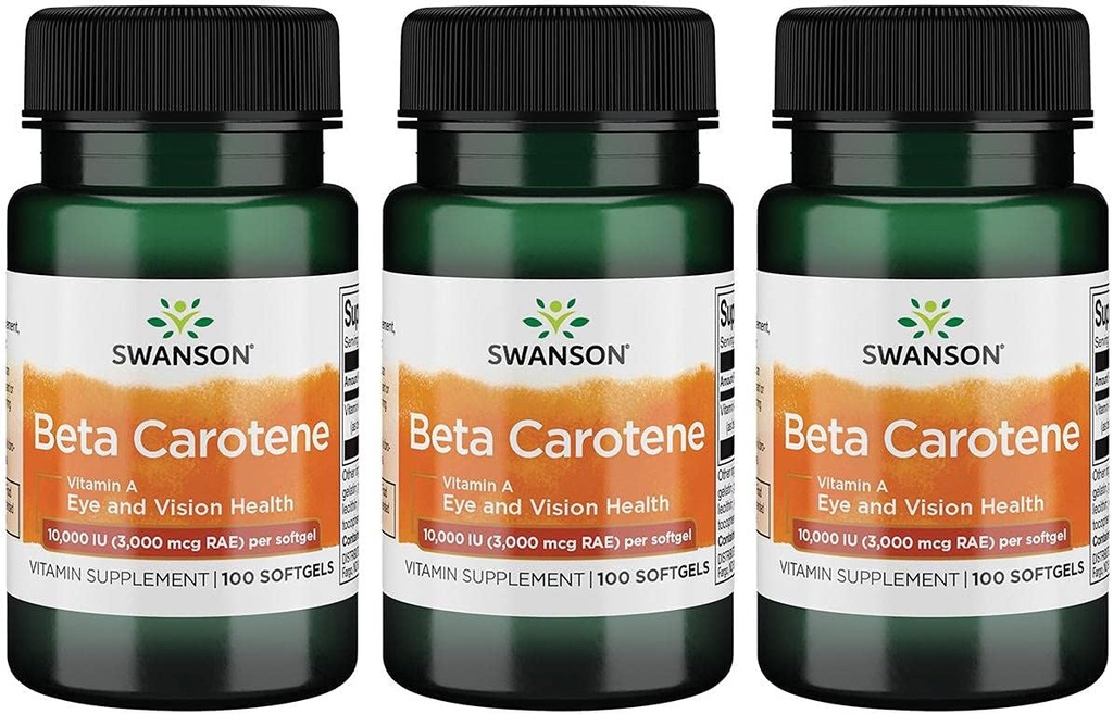 Swanson Betacaroteno (Vitamin A) Skin Eye Immune System Health Antioxidant Support 10000 Iu (3000 mcg) 100 Sgels (3 Pack)