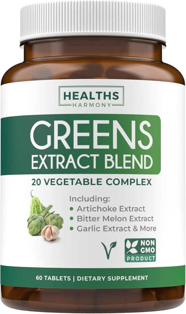 Super Greens Antioxidants Superfoods 2250mg Suplemento - 20 Ingredientes con Sprouts, Mushrooms, Roots, Ajo, Melón de Bitter, Artichoke, Celery Seed, Pimienta de Cayena, Alfalfa NON GMO - 60 cápsulas