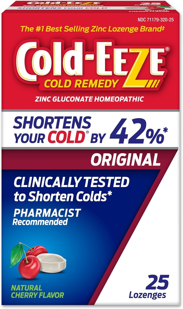 Cold-EEZE Natural Cherry Zinc Lozenges, Homeopático Cold Remedy, reduce la duración del frío común, la garganta profunda, la tos, la congestión y el post nasal Drip, 25 conteo
