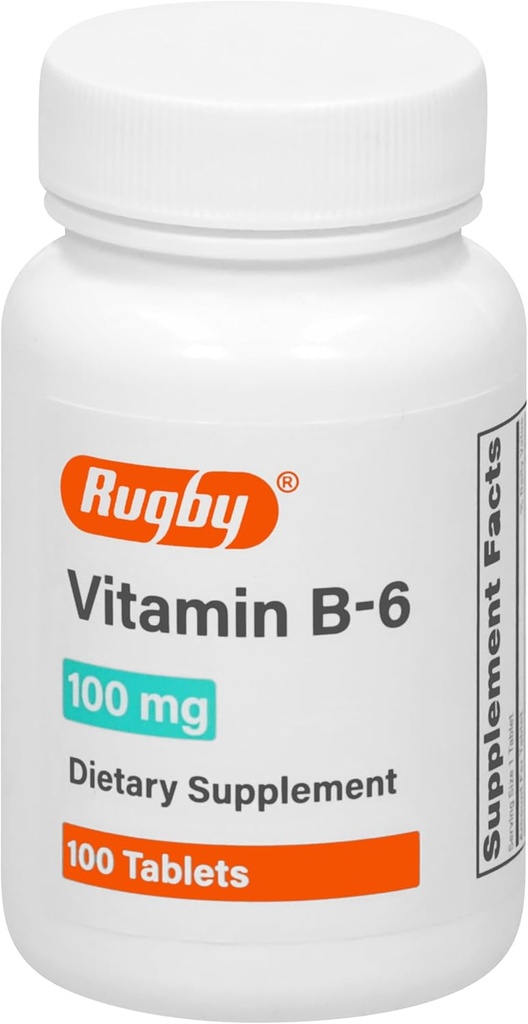 Vitamina de Rugby B-6 Tablas - 100 mg de vitamina B6 - Suplemento dietético - 100 Cuenta