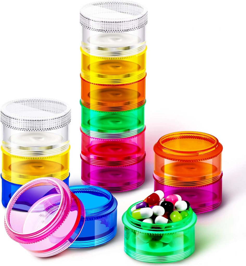 Sieral 7 Días Organizador de píldoras estables 7 Compartimientos Cajas redondas Torre Vitamina semanal Almacenamiento individual Contenedores Casos de viaje con tapas para medicamentos, vitaminas y suplementos(2 Conjuntos)
