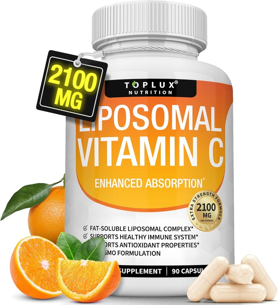 Vitamina Liposomal C 2100mg Alta Absorción Gorda Soluble VIT C - Soporte Inmunitario Collagen Booster Defensa Inmunitaria & potente antioxidante, MCT Oil & Sunflower Lecithin, Acsorbic Acid, Vegan Non-GMO