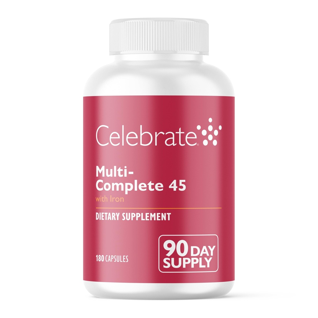 Celebrar vitaminas Multi-Completa, 45 mg de hierro – Multivitaminas Bariatrices diarias para pacientes de cirugía de gastrectomía y derivación gástrica – Vitaminas esenciales y minerales (180 cápsulas)