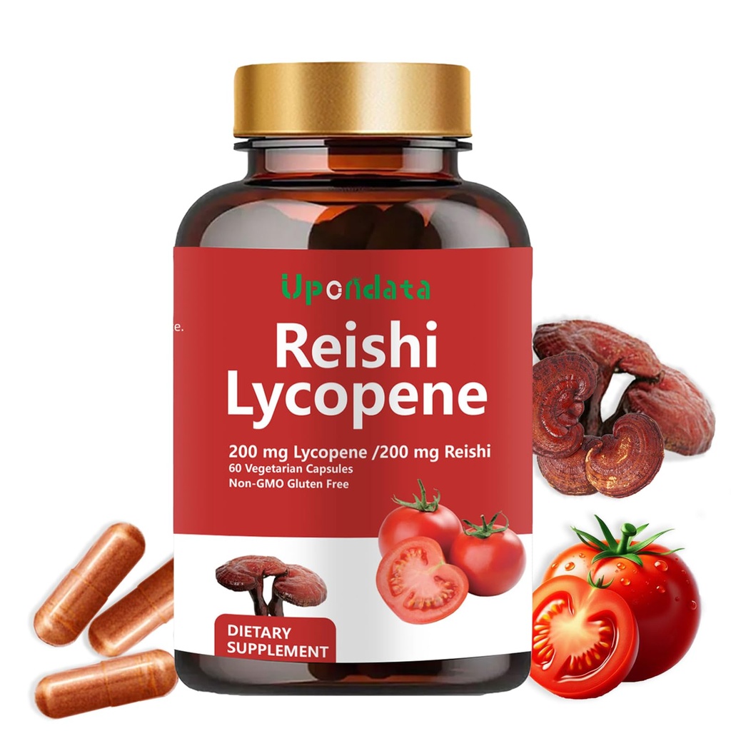 Licopene Capsules - Lycopene Suplemento 200mg con Reishi Mushroom 200mg, Natural Tomato Extracto Capsules de hongos para soporte de inmuno - Gluten-Free, Non-GMO