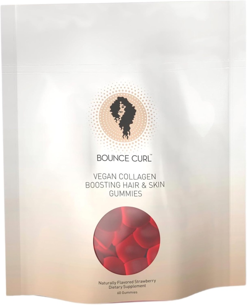 [BRSRAHACBYFQECLG] Bounce Curl Vegan Collagen Boosting Hair, Skin & Nails Gummies, 60 Strawberry Gummies