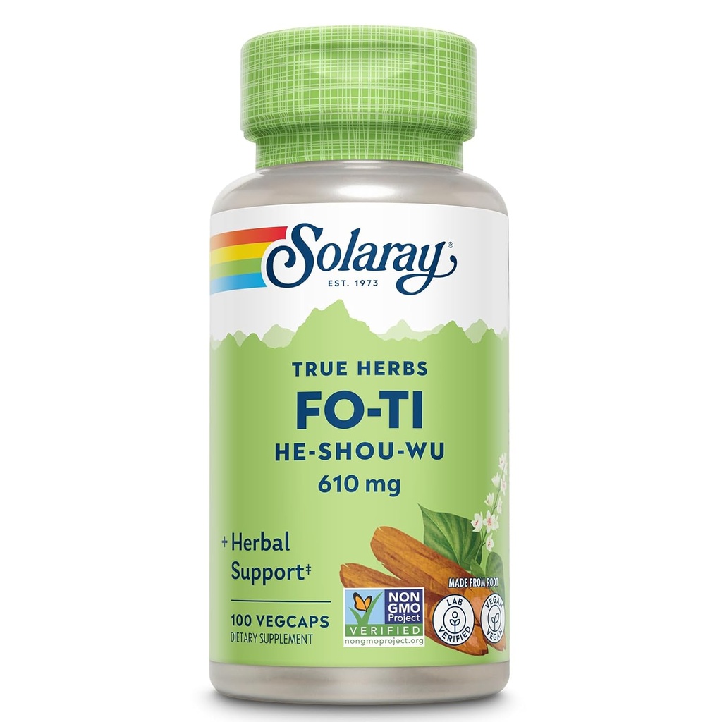 SOLARAY Fo-Ti 610 mg - Herbal Support for Aging, Longevity, and Hair, Skin & Nails - Vegan - Garantía de devolución de dinero de 60 días - 100 servicios, 100 VegCaps
