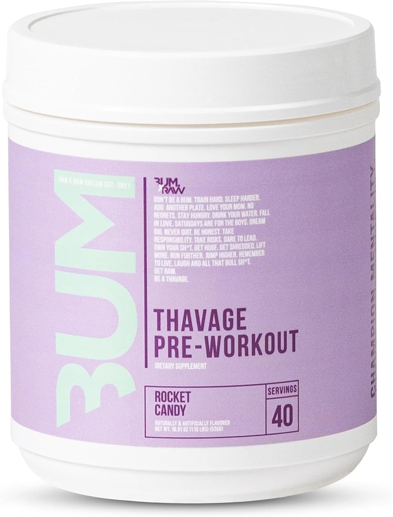 [BRSW2HQYB57RE23U] RAW Pre Workout Powder, Thavage (Rocket Candy) - Chris Bumstead Sports Nutrition Supplement for Men & Women - CbumPreworkout for Working Out, Hydration, Mental Focus & Energy - 40 Servings