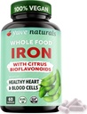 Yuve 100% Vegan Whole Food Chelated Iron Suplemento 18mg – Sin sabor, sin receta, suave sobre Stomach, Energy Support – Gluten-Free, Non-GMO, 60 cápsulas