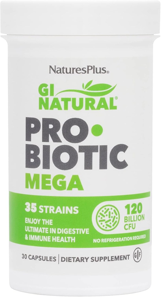 Natures Plus GI Natural Probiotic Mega - 30 cápsulas - Salud Digestiva & Inmune - Gluten Gratis - 30 servicios