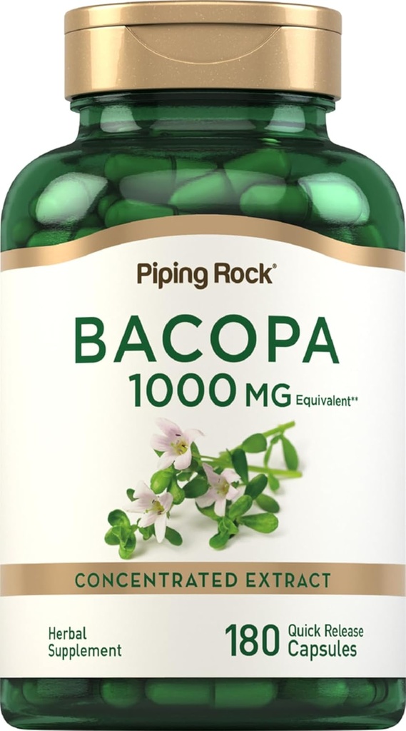 Piping Rock Bacopa Monnieri Suplemento 1000mg Silencio 180 Capsules