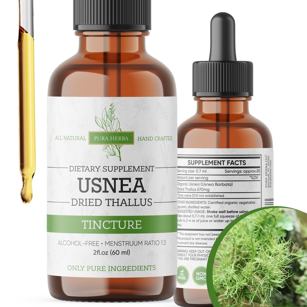 Orgánica de Usnea Liquid Drops - Soporte natural y salud respiratoria para adultos - Vegan, Sin alcohol, Made in USA, 2 Fl Oz