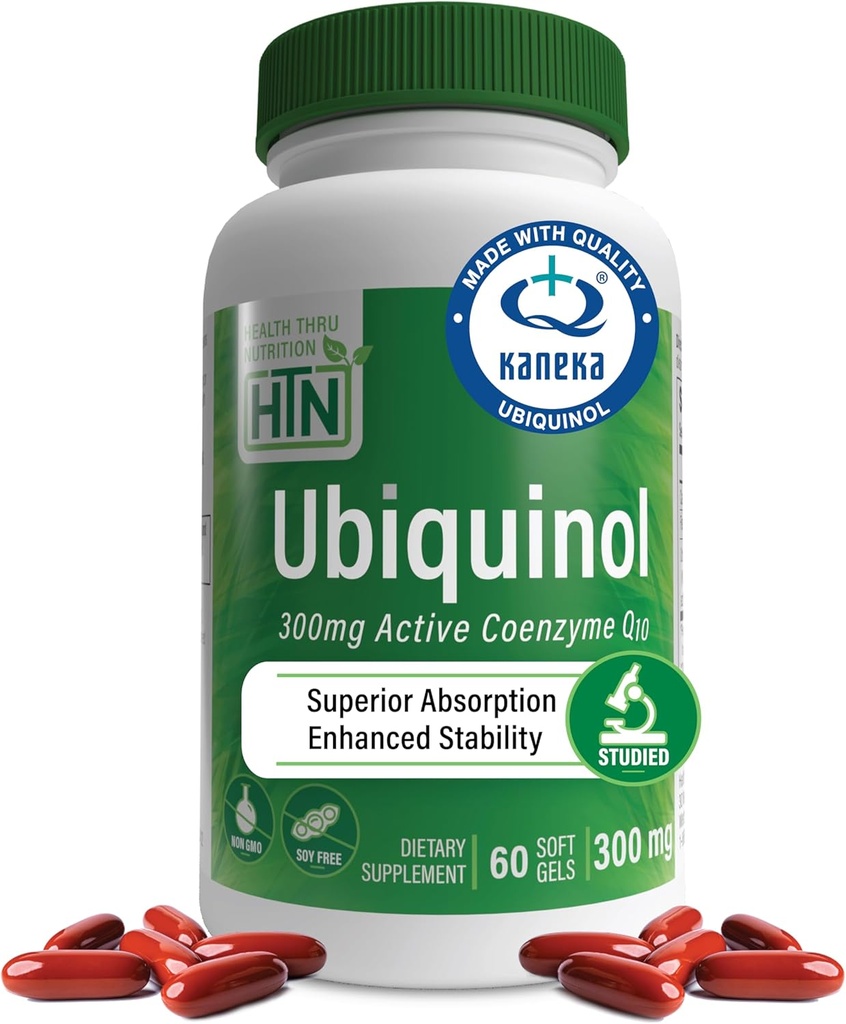 Salud Thru Nutrition Ubiquinol 300mg 60 Softgels como Kaneka QH Reducido CoQ-10 TEN Stabilized - 3rd Parte testada Ø Enhanced Bioavailability ← Cardiovascular & Mitocondria Función de apoyo no transgénico