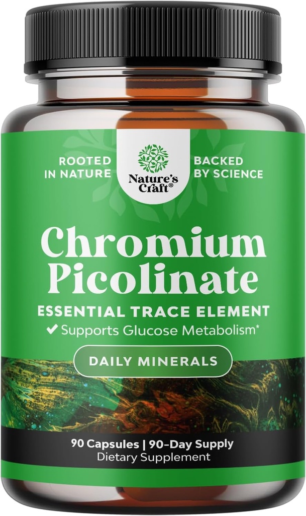 Chromium Picolinate 200mcg Suplementos Minerales - Suplemento natural del cromo para el crecimiento del músculo del azúcar Crecimiento del músculo Salud del corazón - Natural Pre Workout para hombres y mujeres