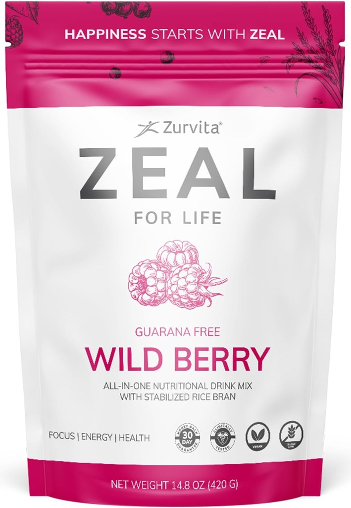 Zurvita - Zeal for Life 30-Day Wellness Bag - Berry silvestre (Guarana Gratis) - Suplemento nutricional para la vitalidad, inmunidad y bienestar - 420 gramos