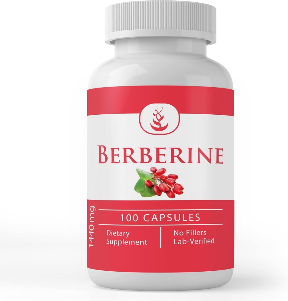 Ingredientes originales puros Berberine, (100 cápsulas) Siempre puros, sin aditivos ni artillería, Lab Verified