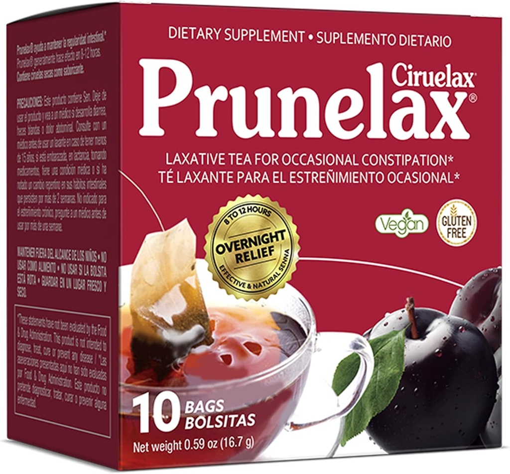 Prunelax Ciruelax Bolsas de té laxantes de fuerza regular - Fabricado con Extractos Naturales de Senna, para el estreñimiento ocasional, Senna Extract - 10 Bolsas