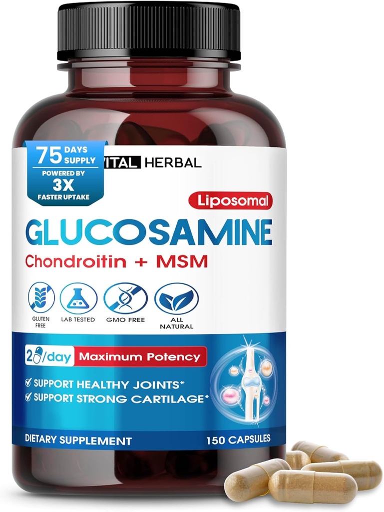 Glucosamina Liposomal VITAL con Condroitina, MSM- Juntas de Potencia Máxima, Cartilaje- Hecho en EE.UU.