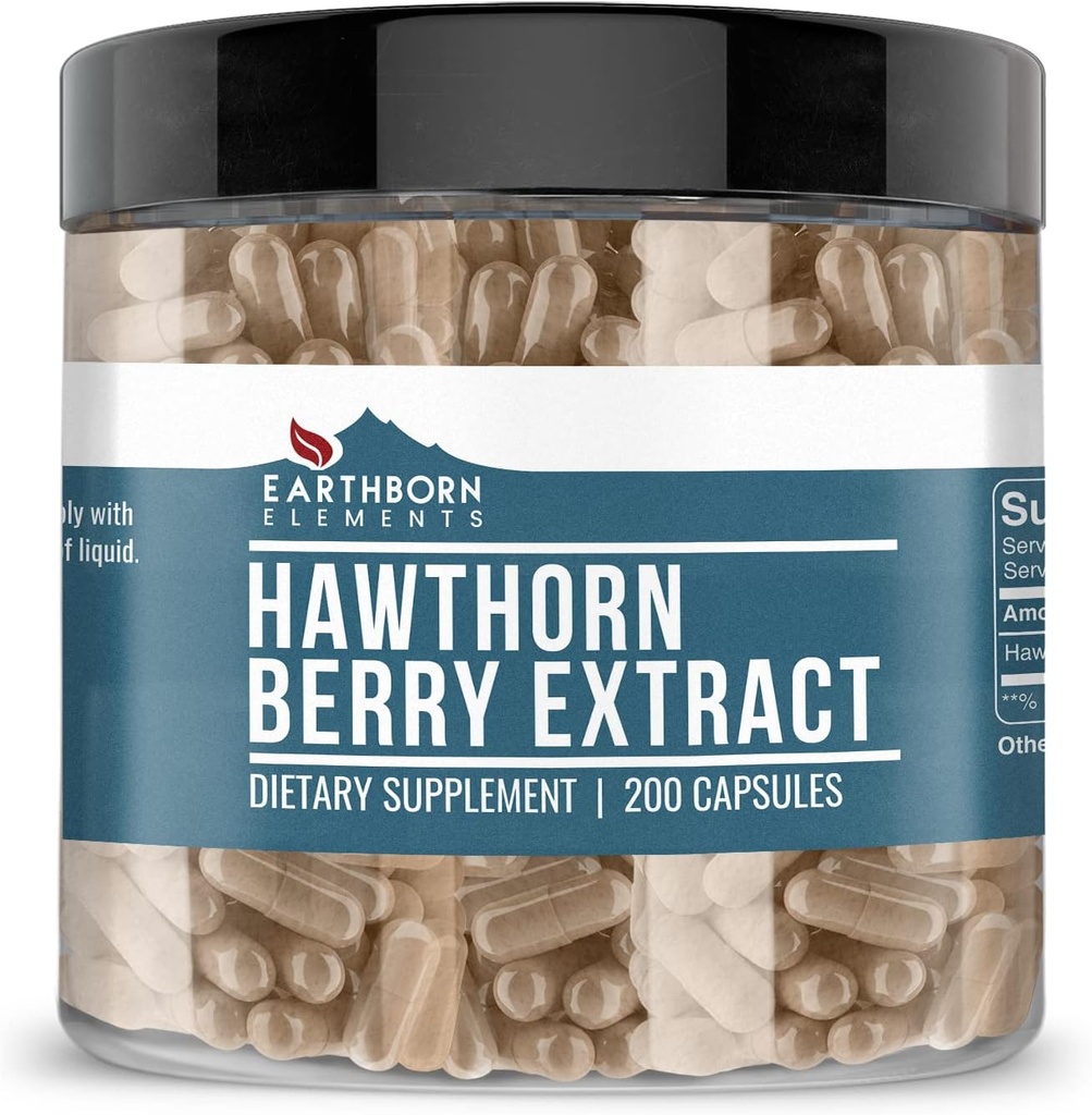 [BRSWYYI7CF6WMYL6] Elementos terrestres Hawthorn Berry Extracto 200 cápsulas, puras " no diluidas, sin aditivos