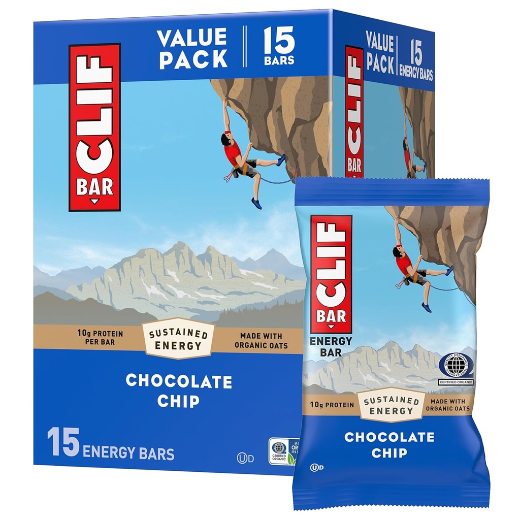CLIF BAR - Protein Bares - Chocolate Chip - Hecho con avena orgánica - Bares de energía - Non-GMO - (15 Pack)