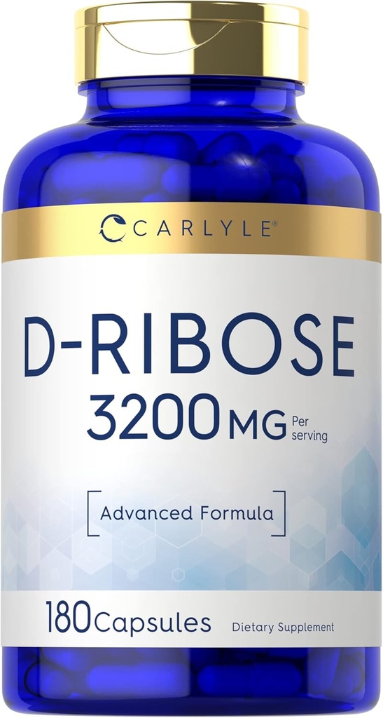 Carlyle D-Ribose Capsules Silencio 3200mg Silencio 180 Pills Silencio Advanced Fórmula Silencio No GMO, Gluten Suplemento gratuito