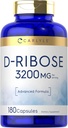Carlyle D-Ribose Capsules Silencio 3200mg Silencio 180 Pills Silencio Advanced Fórmula Silencio No GMO, Gluten Suplemento gratuito